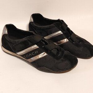 Coach Sz 8M Jenney Solid Black Canvas Signature Tennis No Laces Shoes Sneakers
